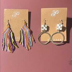 Plunder Multi-Color Beaded Fringe Earrings & Plunder White Stone Hoop Earrings
